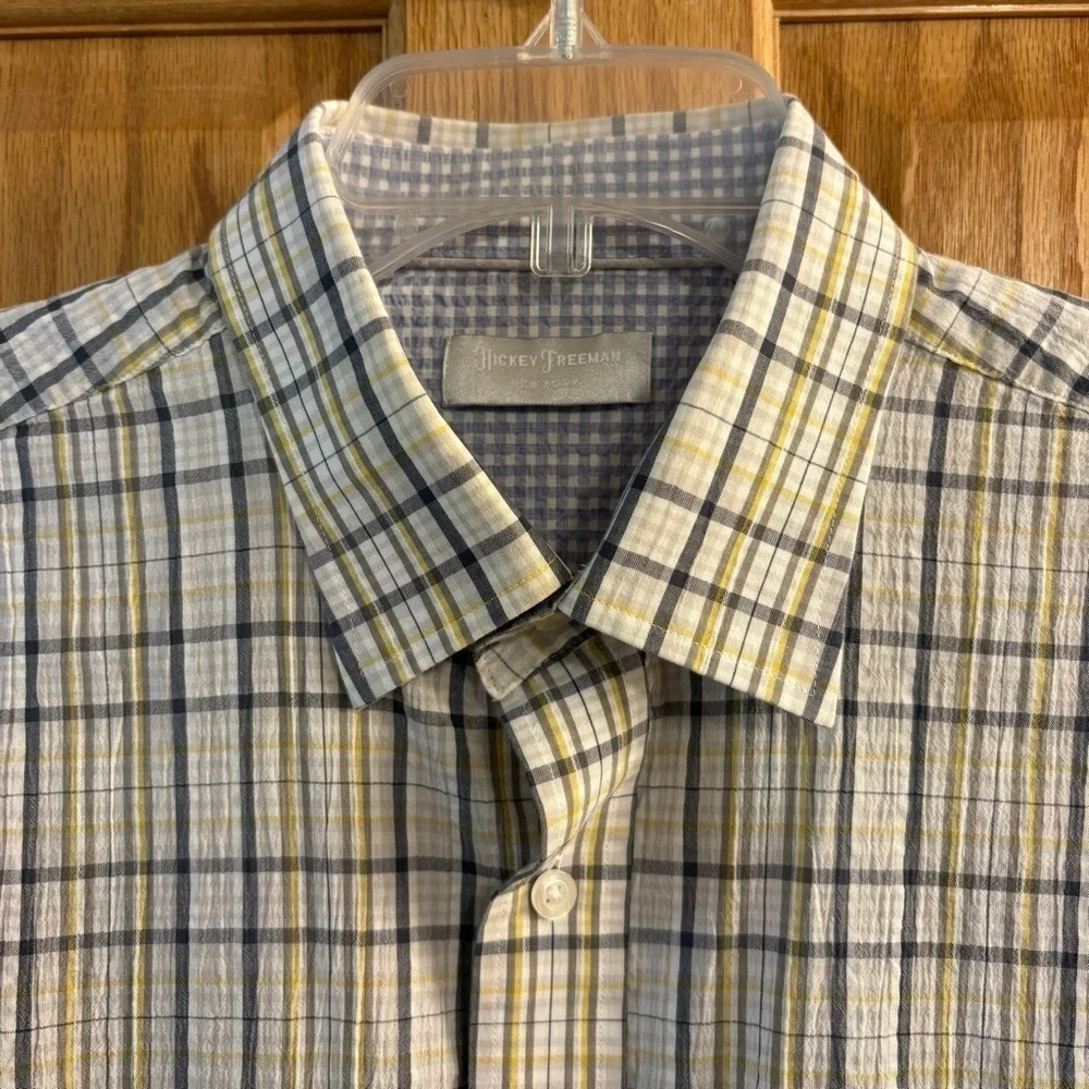 Hickey Freeman Multi-Color Plaid Shirt Button Up Long Sleeve Mens L Large Cotton